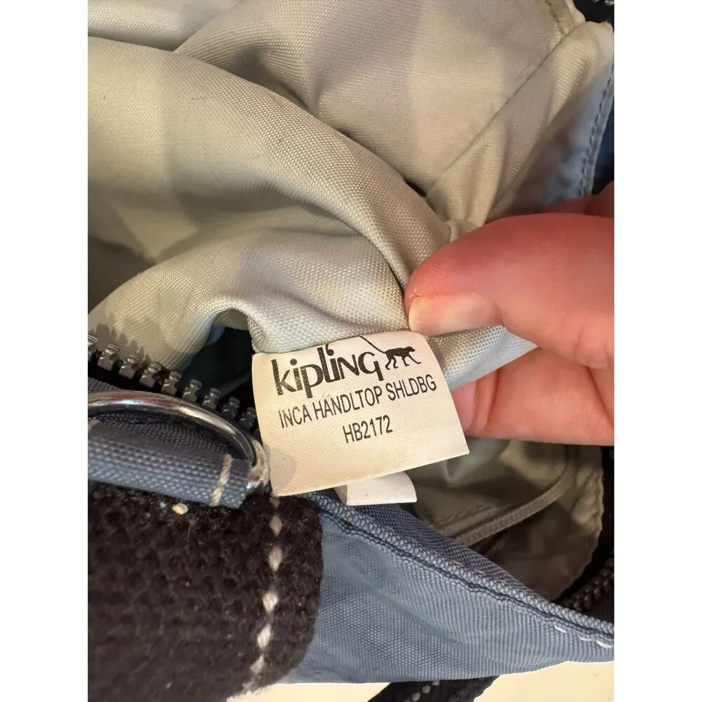 Kipling Inca Top Handle Nylon Bag Dusty Blue Top Zip